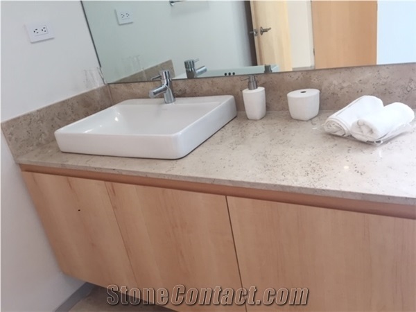 Beige Marble Bathroom Countertop, Crema Cordoba Marble Vanity Top