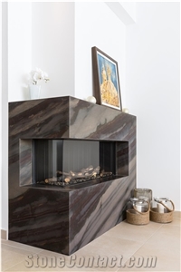 Elegant Brown Quartzite Modern Fireplace Design