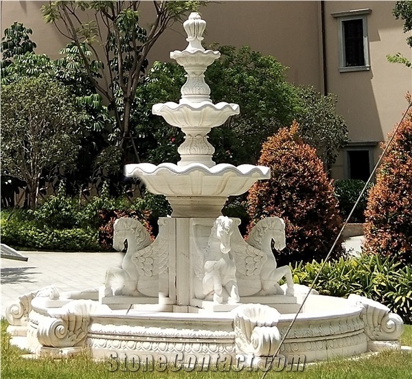 4 Horses White Marble Carving Fountain