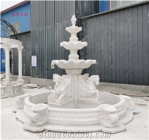 4 Horses White Marble Carving Fountain