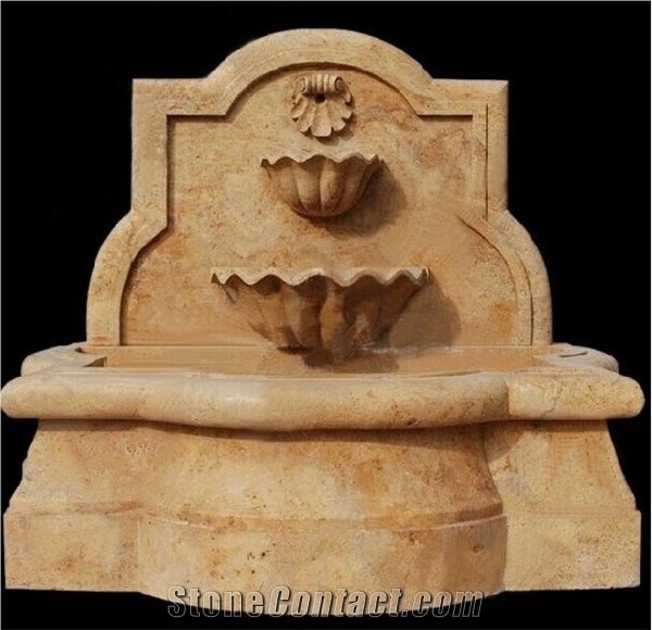Carved China Beige Limestone Lion Head Wall Fountains