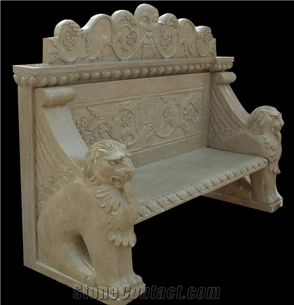 Carved Stone Outdoor Beige Marble Bench & Garden Tables