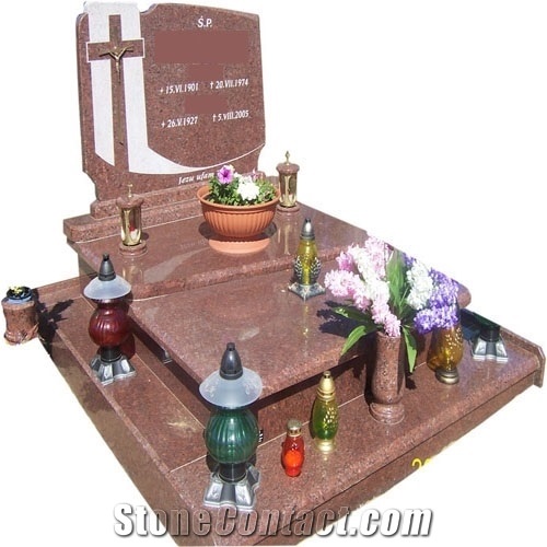 Carving Bird Red Granite Headstone And Monument For Grave