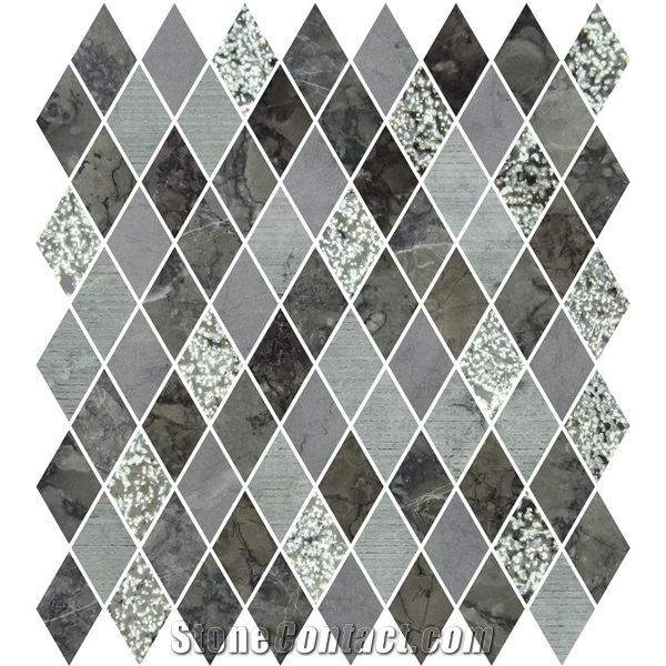 Chevron Black Marquina & Carrara Wave Marble Mosaic Tile