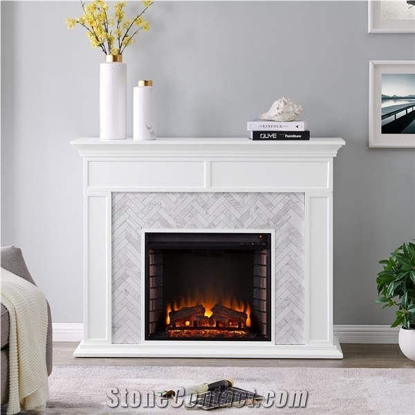 Classical French Style White Marble Fireplace Surround