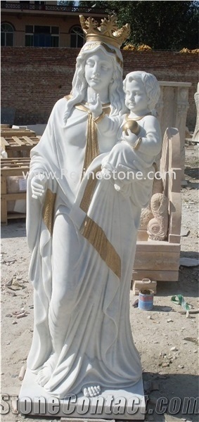 Life-Size Blessed Virgin Mary With Baby Jesus Statue Marble