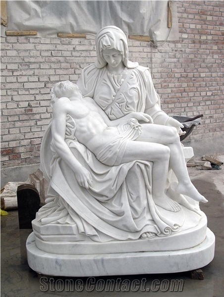 Life-Size Blessed Virgin Mary With Baby Jesus Statue Marble