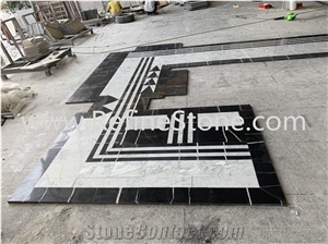 Lobby Flooring Waterjet Black and White Marble Inlay Square