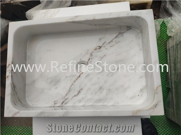 Modern Design Volakas White Marble Free Standing Stone Sink