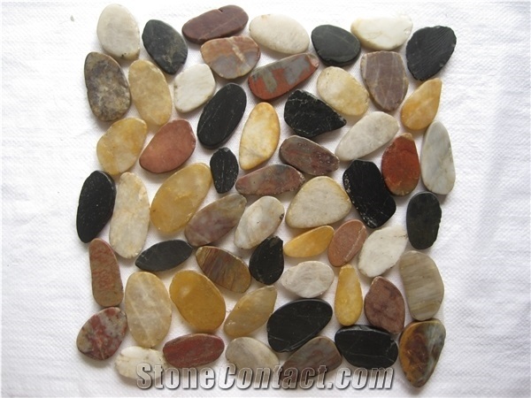 Pebble Stone Mosaic on Net,River Pebbles Mosaics Mesh Tile
