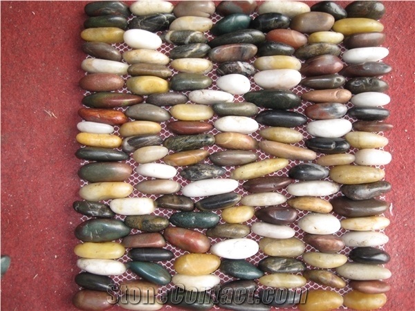 Pebble Stone Mosaic on Net,River Pebbles Mosaics Mesh Tile