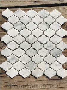 White Carrara Triangle Tumbled Marble Mosaic Art