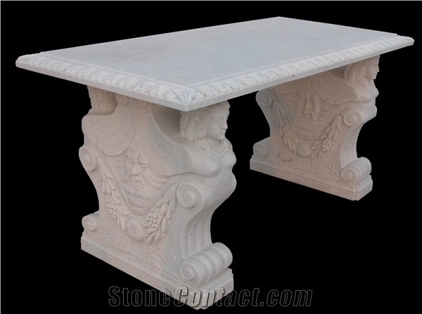 White Marble Elephant Garden Stone Table and Bench
