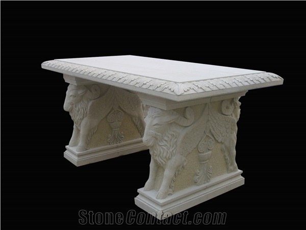 White Marble Elephant Garden Stone Table and Bench