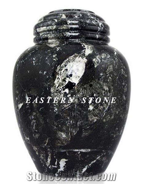 Black Marble Stone Ash Urn, Funeral Urn, Black Zebra Marble Cremation Urn