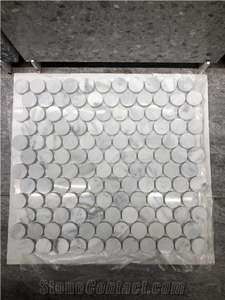 Bianco Carrara White Marble Penny Mosaic Tile Backsplash