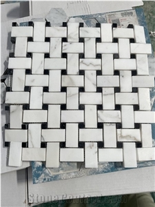 Carrara White Marble Basketweave Mosaic Backsplash Tile