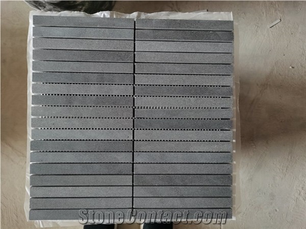 China Grey Basalt Honed Linear Strips Mosaic Wall Tile