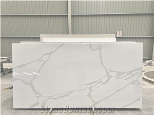 Engineered Calacatta White Quartz Stone Kitchen Slab Dl8856