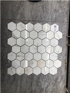 Hexagon Calacatta Gold Marble Bathroom Mosaic Tiles