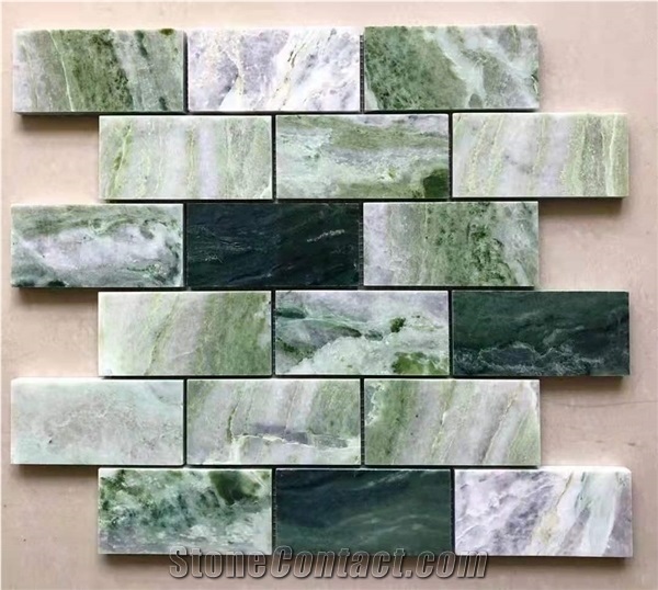 Polished Raggio Verde Grenn Marble Subway Mosaic Wall Tiles
