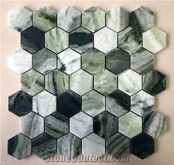 Raggio Verde Marble Hexagon Polished Mosaic Tile