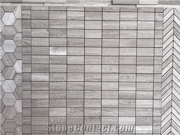 Wooden White Marble Kitchen Wall Polished Mosaic Tile