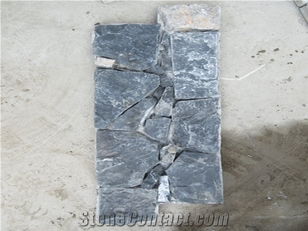 Yixian Black Limestone Cement Brick Stacked Stone Veneer