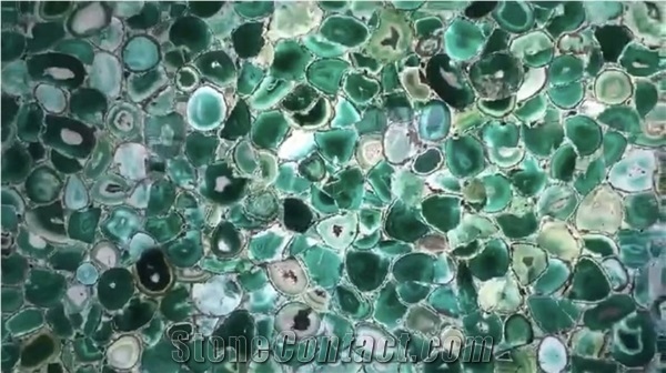 Backlit Green Agate Semiprecious Stone Slab Luxury Gemstonee