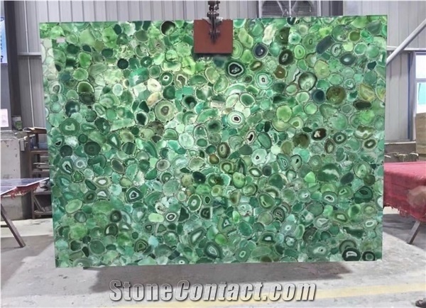 Backlit Green Agate Semiprecious Stone Slab Luxury Gemstonee