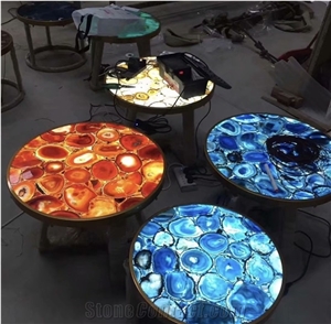 Backlit Luxury Gemstone Blue Agate Semiprecious Stone Tops