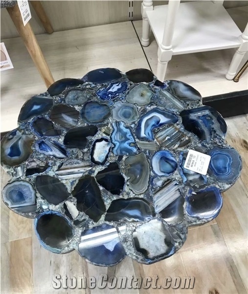 Backlit Luxury Gemstone Blue Agate Semiprecious Stone Tops