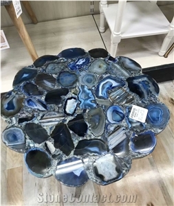 Backlit Luxury Gemstone Blue Agate Semiprecious Stone Tops