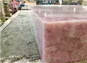 Backlit Pink Rosa Crystal Quartz Semiprecious Gemstone Slab