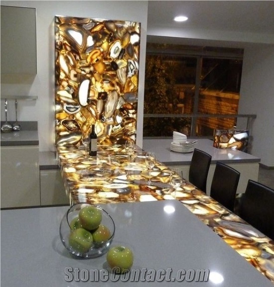 Backlit Yellow Agate Luxury Semiprecious Gemstone Slab Panel