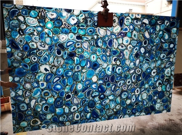Blue Agate Slab Countertop Panel Tile Semiprecious Gemstone