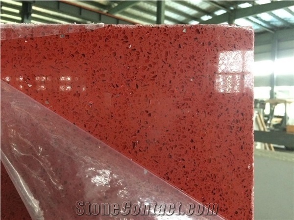 Cuarzo Rojo Estelar Red Stellar Quartz Slabs for Countertops