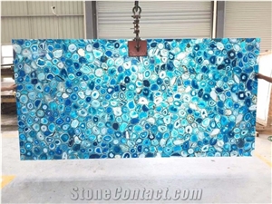 Gemstone Blue Agate Slab Countertop Semiprecious Stone Tile