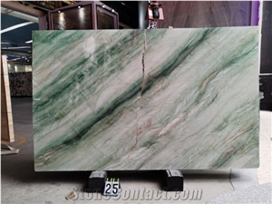 High-End Golden Green Book Matched Slabs Polished Wall Panel