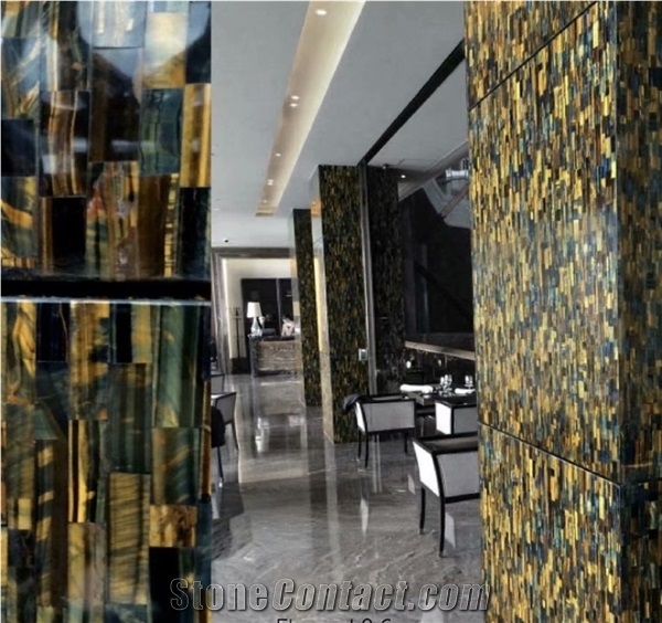 Luxury Bar Top Solid Marble Tiger Eye Stone Gold Table Top
