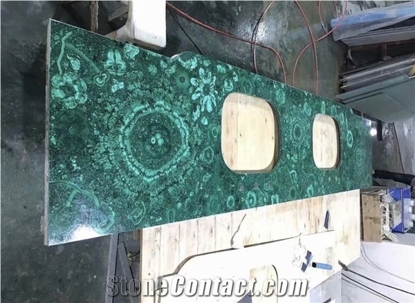 Luxury Green Marble Malachite Semiprecious Gemstone Tops