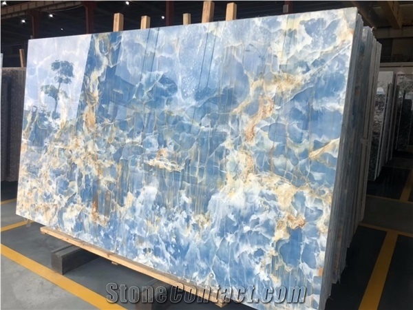 Luxury Stone Crystal Blue Onyx Slabs Tiles
