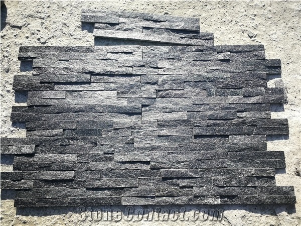 Natural Split Z Panel Black Quartzite Culture Wall Stone