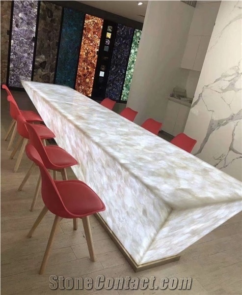 Natural Stone Backlit White Gemstone Dining Table
