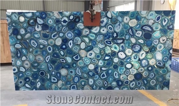 Semiprecious Gemstone Natural Composite Blue Agate Slab