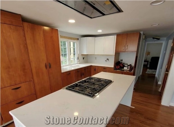 Strato Calacatta White Quartz Stone Kitchen Countertop