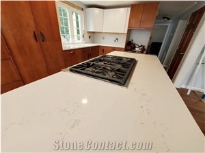 Strato Calacatta White Quartz Stone Kitchen Countertop