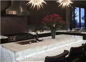 White Color Quartz Semiprecious Gemstone Kitchen Countertop