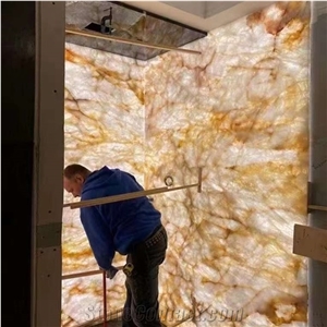 Backlit Crystal White Quartzite Slabs for Interior Design