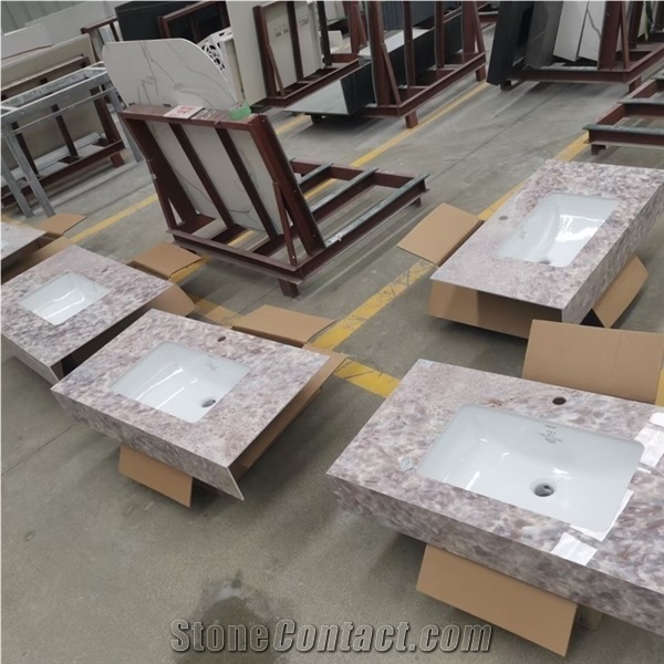 Factory Artificial Stone Pink Sintered Stone Vanity Tops